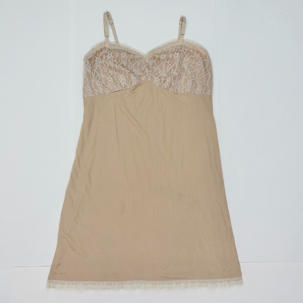 Vintage Full Slip Lace Trim Bodice Lingerie Neutral Bridal Pinup Feminine Retro - Picture 3 of 10